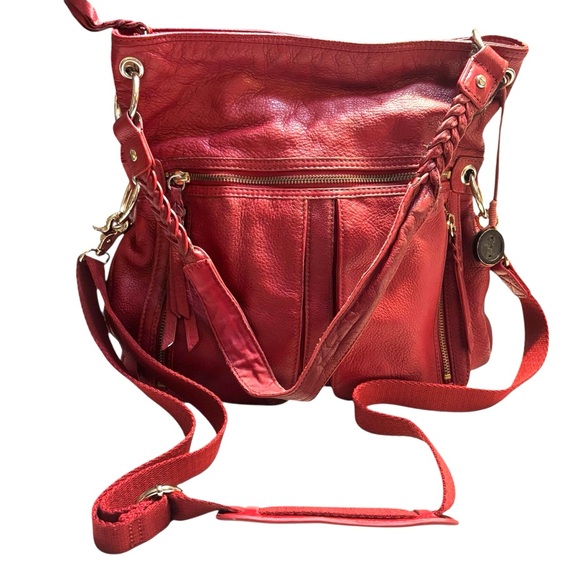 The Sak Handbags - The Sak Bag Red Leather Convertible Shoulder Bag and Crossbody Braided Strap Y2K